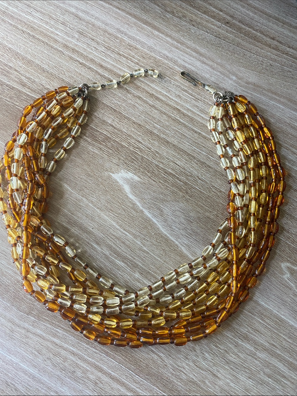 Vintage Western Germany Multi-Strand Amber Toned Glass Bead Choker Necklace